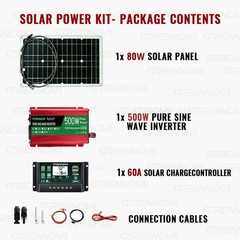 Grennova 500W Pure Sine Solar Kit 80W 60A MPPT 12V 110/220V Inverter Home Backup
