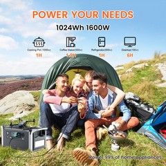 Power Station 1600W 1024Wh 320000mAh LiFePO4 Battery 100W Solar Panel RV