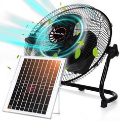 15000Mah 12 Inch Solar Panel Powered Fan, 2 in 1 Solar Panel or AC Charger Power