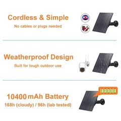 10W Solar Panel for Trail Cameras, 10400mAh Battery, Waterproof Charger, Outdoor