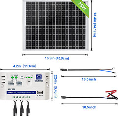 Trickle Charger 12V Solar Panel Waterproof 25W Car Marine RV Battery Maintainer