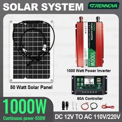 Grennova 1000W Solar Kit Real 12V To 110V/220V Power 50W Panel Complete Set