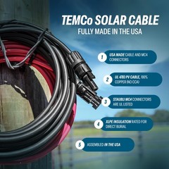 TEMCo Solar Panel Extension Cable 10 AWG 100 Ft Red Black