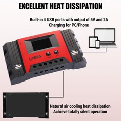 100A PWM 4 USB Real-time Solar Charger Controller 12V/24V/48V Battery Regulator