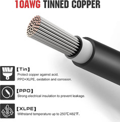 10FT 10AWG Solar Extension Cable 30A/1000V DC, IP67 Waterproof with Compatible Q