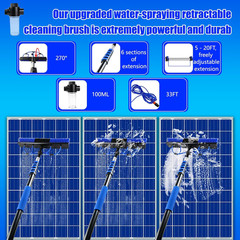 Solar Panel Cleaning Kit with 20FT Extension Pole and Soap Dispenser, 5-Year War