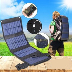USB 80W Solar Panel Folding Power Bank Outdoor Camping Hiking Phone Charger