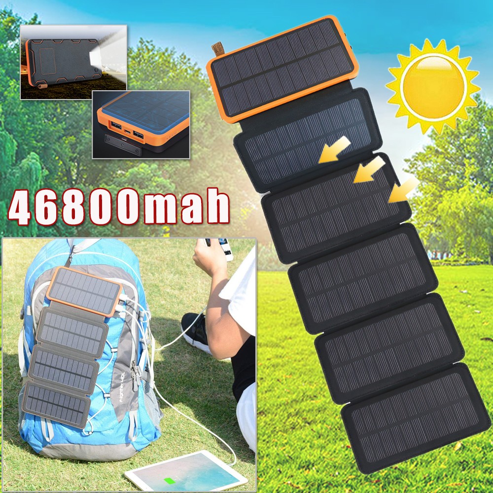 46800mah Portable Solar Mobile Phone Charger Panel Power Bank Waterproof Outdoor