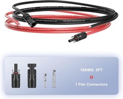 1 Pair Black+Red Solar Panel Extension Cable Wire Solar Connectors 10 AWG