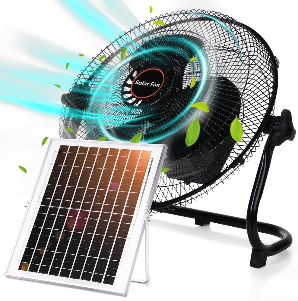 15000Mah 12 Inch Solar Panel Powered Fan 2 in 1 Solar Panel/AC Charger Powered