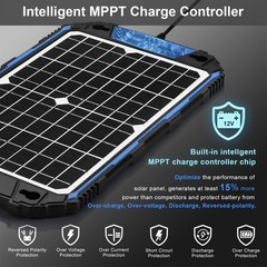 12W Waterproof Solar Battery Charger & Maintainer, MPPT Controller, 12V Trickle