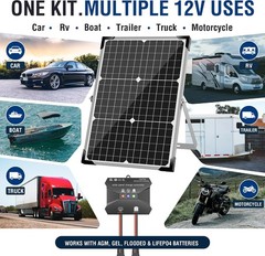 30W 12V Solar Panel Charger Trickle Maintainer Kit with Safety Features