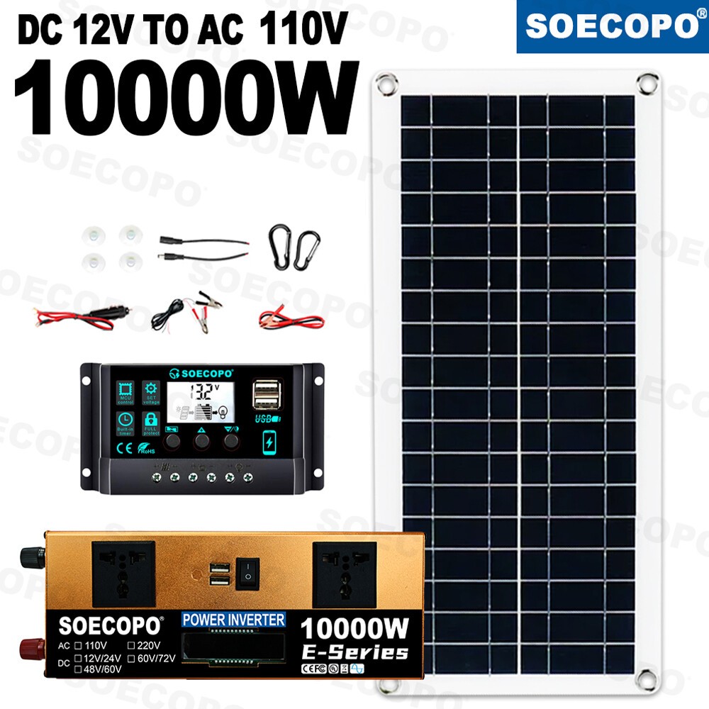 10000W Power Inverter Solar Generator With 200W Solar Panel Home Complete Set6B