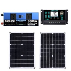 8000W Off-Grid Solar (12V/24V to 110V/220V) 2pcs Solar Panels,Charge Controlleid