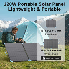 220W Bifacial Portable Solar Panel for Power Station, 23.5% High Efficiency ETFE