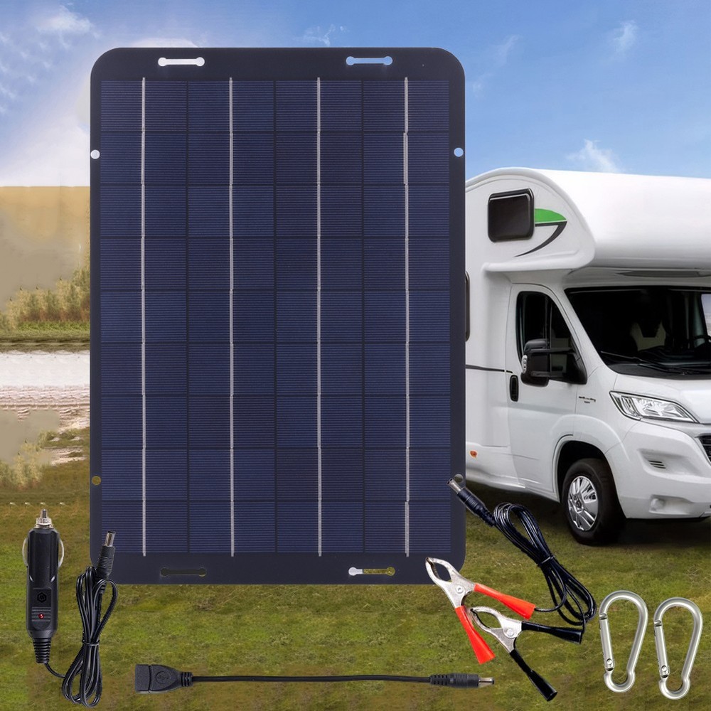 Waterproof Solar Battery Maintainer USB Charger 30W 12Volt Car RV Tender Trickle