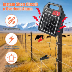3In1 20Miles Solar Electric Fence Charger (0.13J-0.33J) with Dual Smart Alarm, A