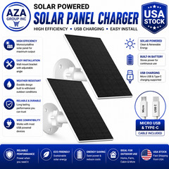 Solar Panel for Security Camera, 2 Pack 2W Solar Charger with Micro USB & USB-C