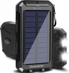 Durecopow 20000mAh Solar Power Bank, 4 Cables 3 Ports Fast Charging