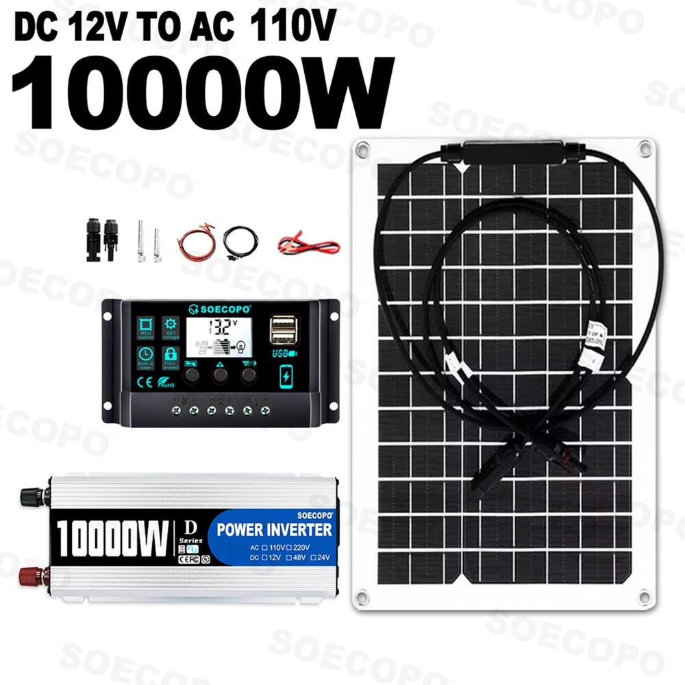 SOECOPO 10000W High-Efficiency Solar Kit Flexible Panels 100A Controller 12V