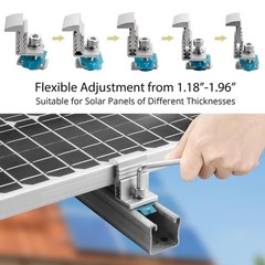 10pcs Adjustable Solar Panel End Clamp for Unistrut, 30-50mm Aluminum Solar P…