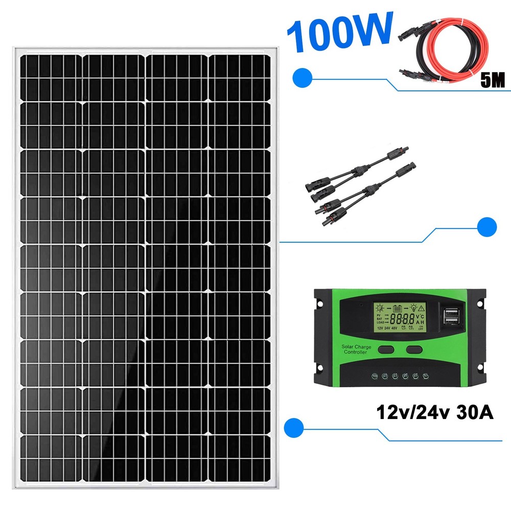 100W 12V Mono Solar Panel PV Modual Kit Home Off Grid RV Camping Battery Charger