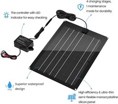 12V Solar Battery Charger Maintainer, 15W Solar Panel Kit for RV, Trailer, Truck