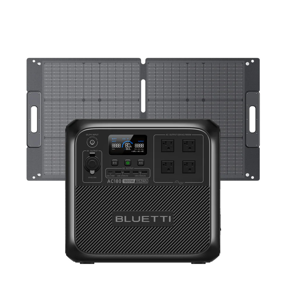 BLUETTI AC180 Solar Portable Power Station 1152Wh + 100W Foldable Solar Panel