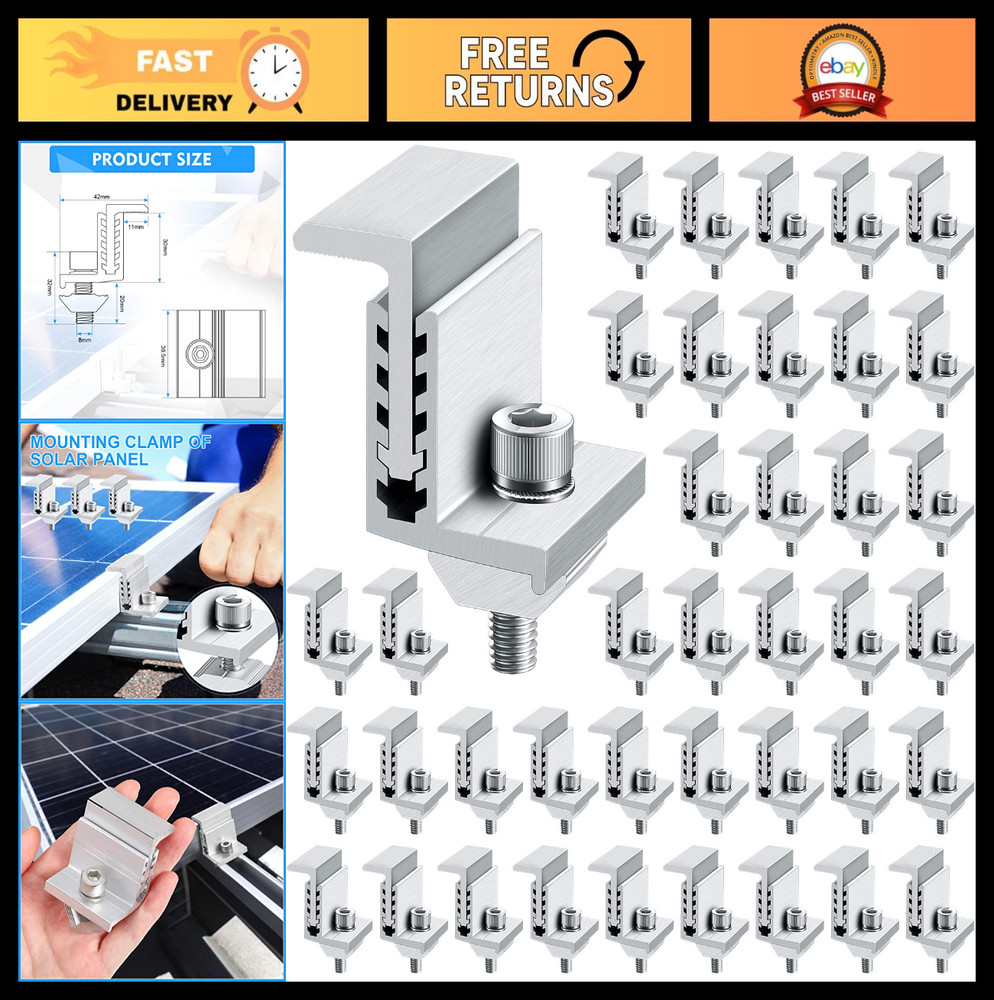 40 Pack Solar Panel End Clamp Z Bracket Mid Clamps Aluminum Mounting Kit Accesso