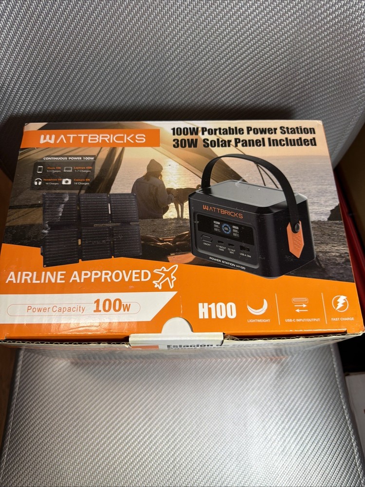 WATTBRICKS 100W Energy Capacity Portable Power Station 30W Solar Panel Included