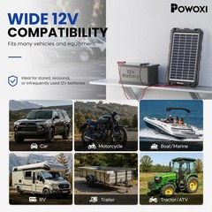 POWOXI 7.5W 12V Solar Battery Charger Trickle Maintainer for Car Boat RV Marine