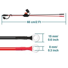 MENTBERY SAE Extension Cable, 2FT 10AWG SAE Battery Connector, Ring Terminal Ha