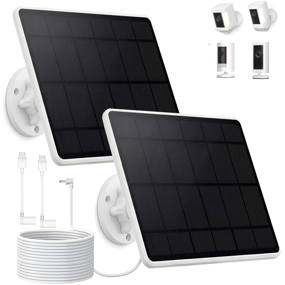 2-Pack 6W Solar Panel for Ring Camera Outdoor Wireless, Fast Solar Charger for R