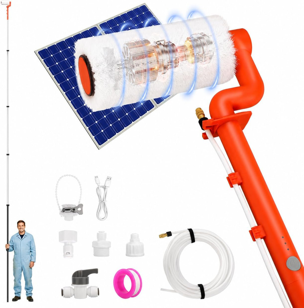 Electric Solar Panel Cleaning Kit with 20FT Telescoping Brush and 2 Spin Speeds