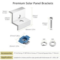 Solar Panel End Clamp Kit 10pcs 30mm 35mm Aluminum Silver Unistrut