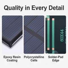 2Pcs 5V 0.25W 50mA Mini Polycrystalline Solar Panel 2.4×1.7″/60x44mm