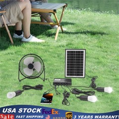 Solar Power Panel Kit Outdoor Camping USB Charging System W/ LED Light & 8″ Fan