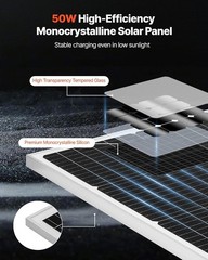 Efficient 50W 12V Solar Trickle Charger with Adjustable Mount for All Vehicles