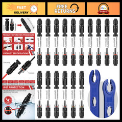 32 PCS Solar Panel Connectors MC4, 16 Male/Female Pairs + 2 Wrenches, IP67 Water
