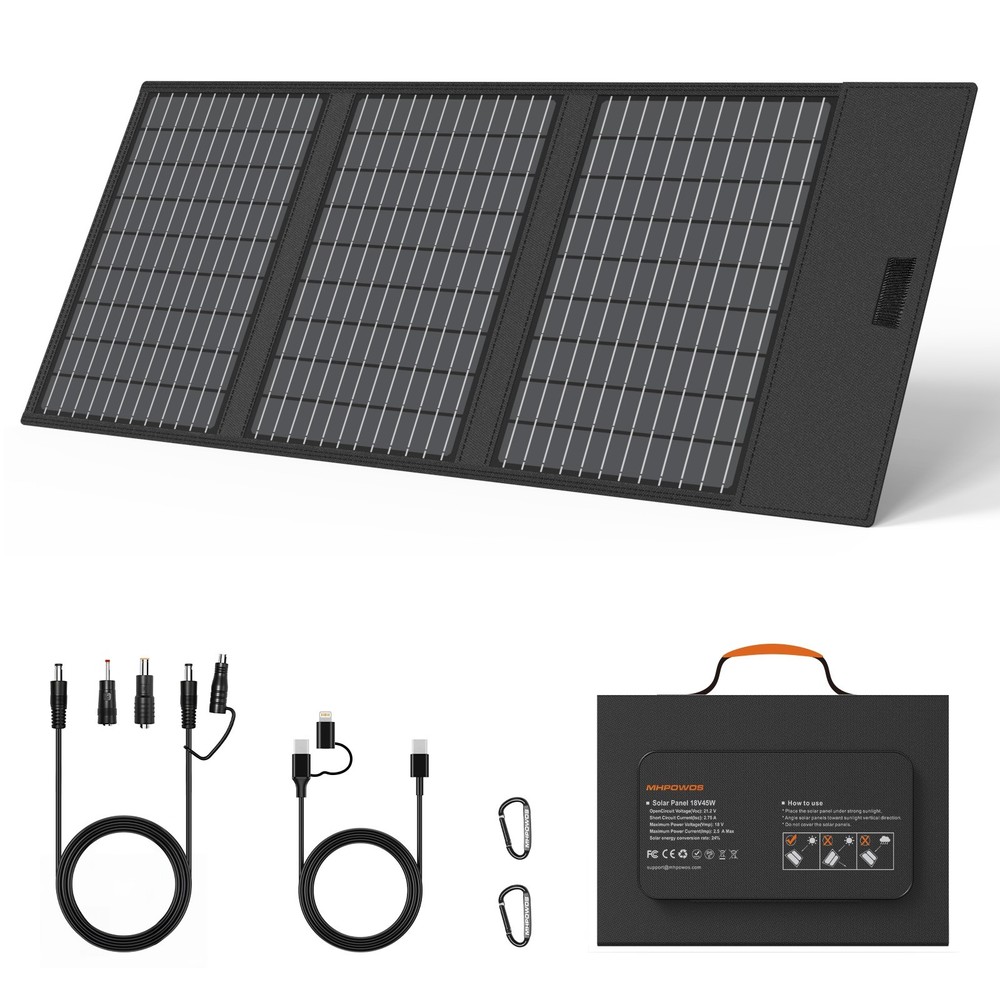 MHPOWOS 45W Folding Solar Panel With Kickstand for Hiking Backpacking Camping