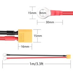 XT60 to O Ring Terminal Cable XT60 Male to O Ring Connector Cable with 1M 12AWG