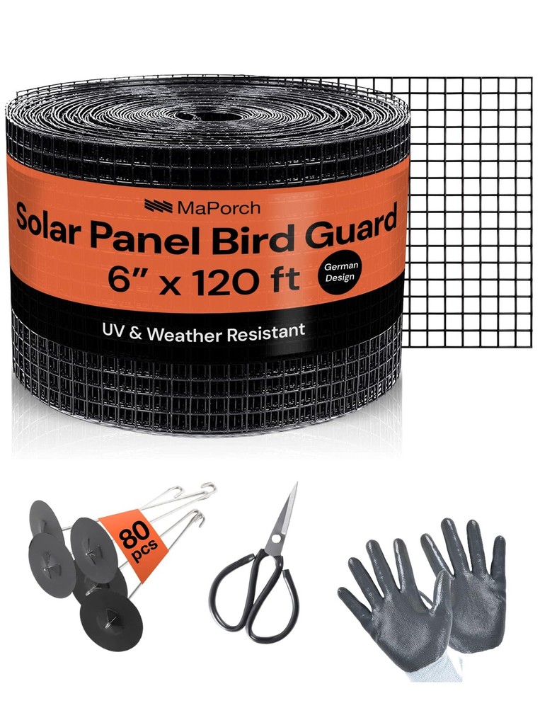MaPorch Solar Panel Bird Guard Mesh Screen – 6 in x 120 ft Black PVC Coated G…