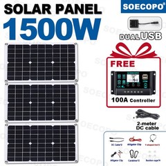 1500W Solar Panel Kit – 3 x 500W + 100A Controller + Extension Cord + Alligator