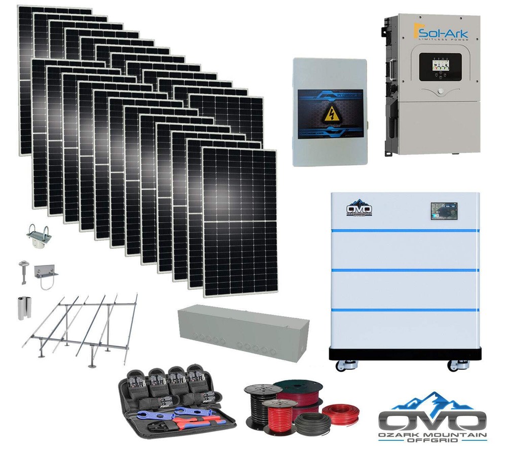 12KW Complete Offgrid Solar Kit – 15K Sol-Ark Inverter + 15.36KW OMO Stack Lithi