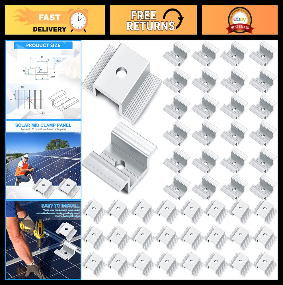 48 Pack Solar Panel Mid Clamps – 1.06″ Aluminum Mounting Brackets for Solar Pane