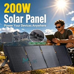 Cargador Panel Solar Portátil 200W, Plegable Impermeable para Uso Exterior Camp