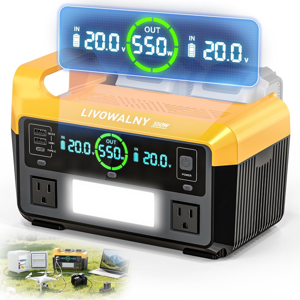 550W Power Station Compatible with Dewalt: LIVOWALNY Portable Generator
