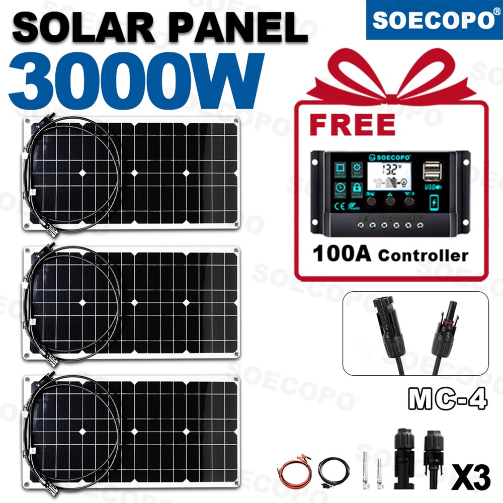 100A Controller 3000W 3 x 40W Solar Panel Set for RV/Outdoor Power