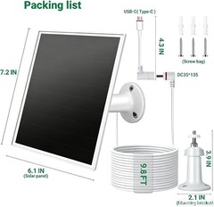 Solar Panel Ring Camera 6W Solar Charger W/ USB-C & Barrel Plug Ring Stick Up