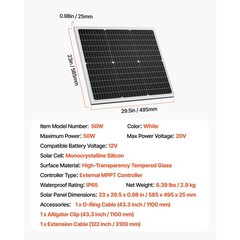 50W 12V Mono Solar Battery Charger with Upgraded MPPT & IP65 Waterproof